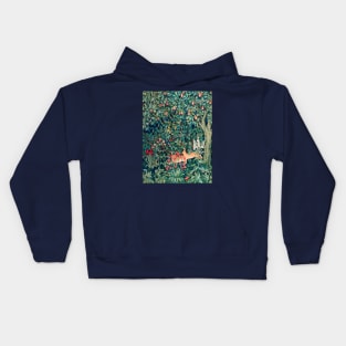 GREENERY, FOREST ANIMALS Hares Blue Green Red Floral Tapestry Kids Hoodie